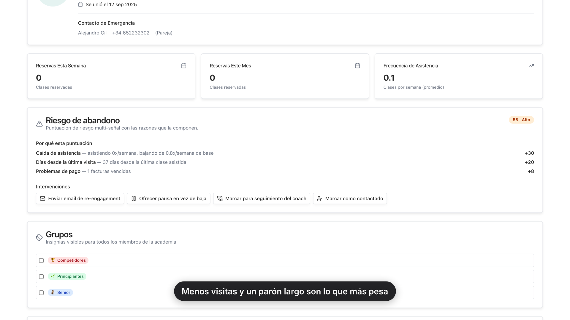 Póster del tutorial de GymClass sobre señales de riesgo de abandono